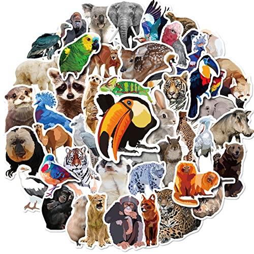 Mistree 50 Stücke 3D Aufkleber Tiere, Dschungel Tiere Sticker, Lustige Sticker Kinder, Wasserfeste, 5-7 CM von Mistree