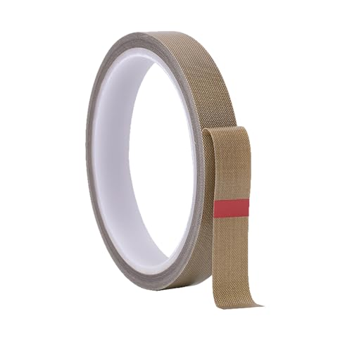Misuyue Teflonband Klebeband, Hitzebeständiges Klebeband 15mm x 10M, 0,18mm Dicke PTFE Glasgewebeband für Vakuumiermaschine Impulsversiegeler, Hitzebeständiges bis 300℃ (Braun) von Misuyue
