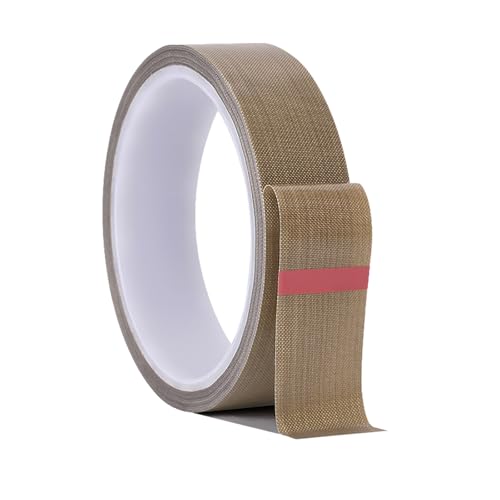 Misuyue Teflonband Klebeband, Hitzebeständiges Klebeband 25mm x 10M, 0,18mm Dicke PTFE Glasgewebeband für Vakuumiermaschine Impulsversiegeler, Hitzebeständiges bis 300℃ (Braun) von Misuyue