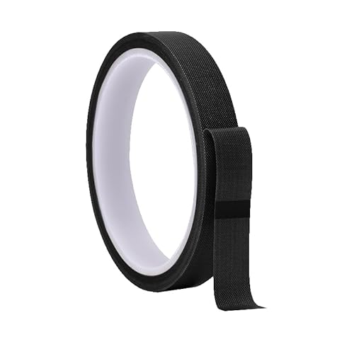 Misuyue Teflonband Klebeband, Hitzebeständiges Klebeband 15mm x 10M, 0,18mm Dicke PTFE Glasgewebeband für Vakuumiermaschine Impulsversiegeler, Hitzebeständiges bis 300℃ (Schwarz) von Misuyue