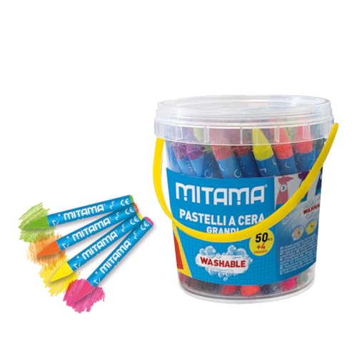 Mitama - Dose mit großen Wachsmalstiften, Dose mit 50 + 4 Buntstiften gratis - 34 in leuchtenden Farben, 20 in Neonfarben - abwaschbar - Schulfarben - Buntstifte Federmäppchen Schule von Mitama