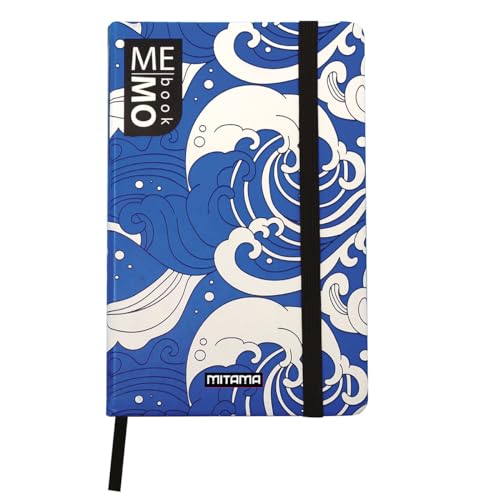 Mitama Notizbuch Large - Grafik WAVES - MEMO BOOK - Notizbuch - Soft Touch Cover - Innentasche + Bleistift enthalten - liniertes Blatt - 13 x 21 cm von Mitama