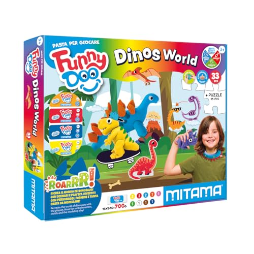 Mitama Spielbox Dinos World, Modelliermasse, 33 Teile, ab 3 Jahren, Spiel und Freizeit, Kinder von Mitama