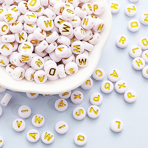 MiuCo Gold Buchstabenperlen zum Auffädeln, 1600 Stück Buchstaben Perlen für Armbänder und Gummiband, Perlen Buchstaben Zum Armband Bastelset, MiuCo Buchstaben Perlen Set mit Kasten von MiuCo