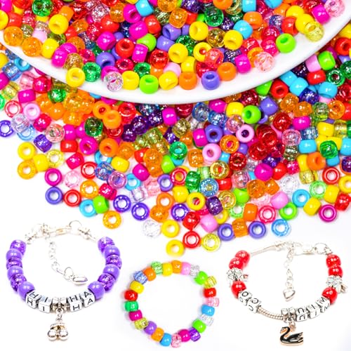 MiuCo 1150 Stück Pony Perlenset für Armbänder, 9mm Perlen zum Auffädeln, Bunte Perlen Großes mit Loch für Freundschaftsarmbänder, Bastelperlen für Friendship Bracelet Kit, Schmuck Selber Machen Set MiuCo 1150 Stück Pony Perlenset für Armbänder, 9mm Perlen zum Auffädeln, Bunte Perlen Großes mit Loch für Freundschaftsarmbänder, Bastelperlen für Friendship Bracelet Kit, Schmuck Selber Machen Set von MiuCo