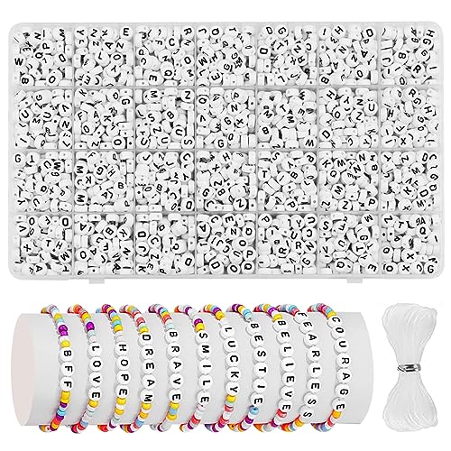 MiuCo 1950 Stück Alphabet Perlen Set, Buchstabenperlen zum Auffädeln, Rund Buchstaben Perlen für Armbänder, Letter Beads, Bastelset für Armband Haarband Schmuck Basteln von MiuCo