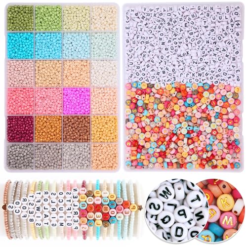 MiuCo 3mm Perlenset für Armbänder Selber Machen, 24Bunte Morandi Glasperlen zum Auffädeln und 4x7mm Buchstabenperlen mit Gummiband für Freundschaftsarmbänder Schmuckherstellung Halsketten Making Kit MiuCo 3mm Perlenset für Armbänder Selber Machen, 24Bunte Morandi Glasperlen zum Auffädeln und 4x7mm Buchstabenperlen mit Gummiband für Freundschaftsarmbänder Schmuckherstellung Halsketten Making Kit von MiuCo