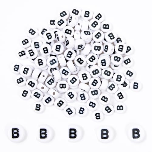 MiuCo 500 Stück Buchstabenperlen B zum Armbänder, Rund Buchstaben Perlen für Auffädeln, Alphabet Perlen Set, Letter Beads Bastelset für Armband Haarband Schmuck Basteln von MiuCo