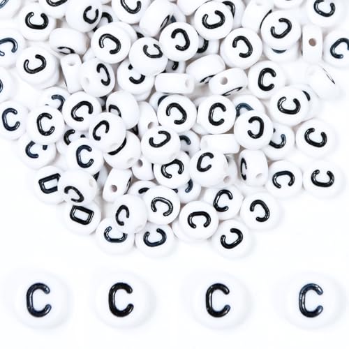 MiuCo 500 Stück Buchstabenperlen C für Armbänder, Rund Buchstaben Perlen zum Auffädeln, Alphabet Perlen Set, Letter Beads Bastelset für Armband Haarband Schmuck Basteln von MiuCo