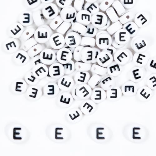 MiuCo 500 Stück Buchstabenperlen E zum Armbänder, Rund Buchstaben Perlen für Auffädeln, Alphabet Perlen Set, Letter Beads Bastelset für Armband Haarband Schmuck Basteln von MiuCo