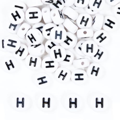 MiuCo 500 Stück Buchstabenperlen H zum Armbänder, Rund Buchstaben Perlen für Auffädeln, Alphabet Perlen Set, Letter Beads Bastelset für Armband Haarband Schmuck Basteln von MiuCo