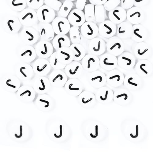 MiuCo 500 Stück Buchstabenperlen J zum Armbänder, Rund Buchstaben Perlen für Auffädeln, Alphabet Perlen Set, Letter Beads Bastelset für Armband Haarband Schmuck Basteln von MiuCo