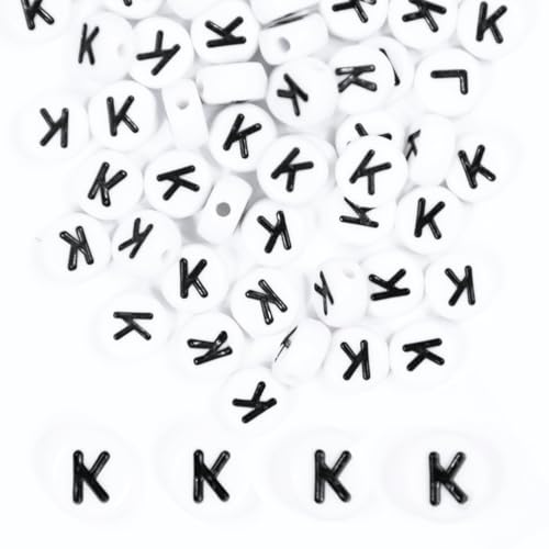 MiuCo 500 Stück Buchstabenperlen K zum Armbänder, Rund Buchstaben Perlen für Auffädeln, Alphabet Perlen Set, Letter Beads Bastelset für Armband Haarband Schmuck Basteln von MiuCo
