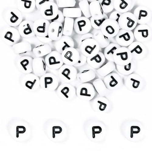 MiuCo 500 Stück Buchstabenperlen P zum Armbänder, Rund Buchstaben Perlen für Auffädeln, Alphabet Perlen Set, Letter Beads Bastelset für Armband Haarband Schmuck Basteln von MiuCo