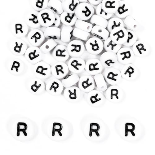 MiuCo 500 Stück Buchstabenperlen R zum Armbänder, Rund Buchstaben Perlen für Auffädeln, Alphabet Perlen Set, Letter Beads Bastelset für Armband Haarband Schmuck Basteln von MiuCo