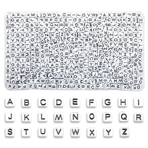 MiuCo Buchstabenperlen für Armbänder, Spacer Buchstaben Perlen Set zum Auffädeln Friendship Bracelet Kit, Weiß Würfel A-Z Buchstaben Perlen für Schmuck Basteln Freundschaftsarmbänder Selber Machen MiuCo Buchstabenperlen für Armbänder, Spacer Buchstaben Perlen Set zum Auffädeln Friendship Bracelet Kit, Weiß Würfel A-Z Buchstaben Perlen für Schmuck Basteln Freundschaftsarmbänder Selber Machen von MiuCo