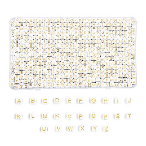 MiuCo Golden Buchstabenperlen für Armbänder, Spacer Buchstaben Perlen Set zum Auffädeln Friendship Bracelet Kit, Würfel A-Z Buchstaben Perlen für Schmuck Basteln Freundschaftsarmbänder Selber Machen MiuCo Golden Buchstabenperlen für Armbänder, Spacer Buchstaben Perlen Set zum Auffädeln Friendship Bracelet Kit, Würfel A-Z Buchstaben Perlen für Schmuck Basteln Freundschaftsarmbänder Selber Machen von MiuCo
