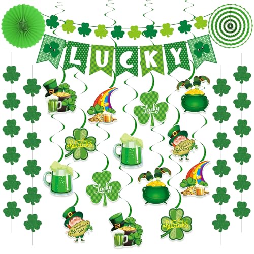 36 Stück St. Patricks Day Dekorationen, vormontiertes Kleeblatt St. Patricks Day Banner, hängende Wirbel, Kleeblatt-Girlanden für St. Patrick's Day Dekor, Kleeblatt-Dekorationen 36 Stück St. Patricks Day Dekorationen, vormontiertes Kleeblatt St. Patricks Day Banner, hängende Wirbel, Kleeblatt-Girlanden für St. Patrick's Day Dekor, Kleeblatt-Dekorationen von Miucat