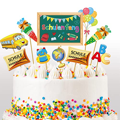 12pcs Einschulung Cupcake Topper Dekorationen für Schulanfang Tortendeko Schuleinführung Kuchen Dekorationen Fondant Muffins Zucker, für Junge Mädchen 1. Schultag Schulanfang Party Deko (Bunt) von Miuezuth