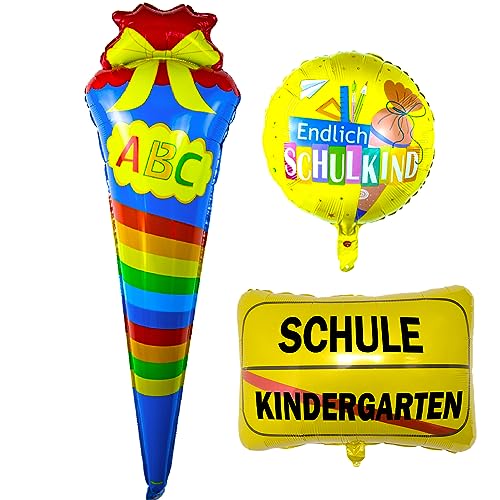 3 STK Folienballon zum Schulanfang, Folien Luftballons Kindergarten Schule Verkehrsschild, Zuckertüten Folienballon, Endlich SchulKinder Heliumballon, Hänge Deko für Einschulung Schuleinführung von Miuezuth