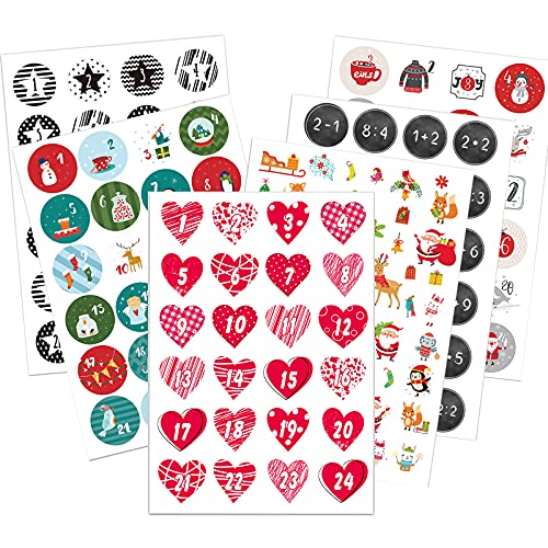 5 x 24 Adventskalender Zahlen Aufkleber für 5 Weihnachtskalender, 24 Sticker Zahlen Aufkleber für Weihnachten zum Selber Basteln und Verzieren, Runde Nummern Etiketten 4 cm 5 x 24 Adventskalender Zahlen Aufkleber für 5 Weihnachtskalender, 24 Sticker Zahlen Aufkleber für Weihnachten zum Selber Basteln und Verzieren, Runde Nummern Etiketten 4 cm von Miuezuth