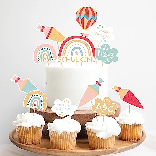 Tortendeko zur Einschulung, 12-teilig Regenbogen Schulanfang Cupcake Toppers, Schuleinführung Kuchen Fondant Muffins Zucker Dekorationen, für Junge Mädchen 1. Schultag Party Deko - Beidseitig Bedruckt Tortendeko zur Einschulung, 12-teilig Regenbogen Schulanfang Cupcake Toppers, Schuleinführung Kuchen Fondant Muffins Zucker Dekorationen, für Junge Mädchen 1. Schultag Party Deko - Beidseitig Bedruckt von Miuezuth