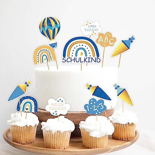 Tortendeko zur Einschulung, 12-teilig Regenbogen Schulanfang Cupcake Toppers, Schuleinführung Kuchen Fondant Muffins Zucker Dekorationen, für Junge Mädchen 1. Schultag Party Deko - Beidseitig Bedruckt Tortendeko zur Einschulung, 12-teilig Regenbogen Schulanfang Cupcake Toppers, Schuleinführung Kuchen Fondant Muffins Zucker Dekorationen, für Junge Mädchen 1. Schultag Party Deko - Beidseitig Bedruckt von Miuezuth