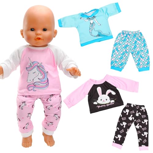 Miunana 3 Set Puppenkleidung Kleidung Kleider für 35-43 cm Baby Puppen, Meerjungfrau Einhorn Kaninchen Muster Puppen Sommer Outfits für 14-17 Inch Baby Doll Geschenke für Mädchen (Keine Puppen) von Miunana