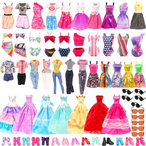 Miunana 35 Puppenkleidung Kleidung Zubehör für Puppen = 5 Fashion Kleider +3 Abendkleider + 3 Badenanzug + 4 Top & Hosen + 5 Mini Kleider +10 Schuhe + 5 Sonnenbrille für 11,5 Zoll Mädchen Puppen von Miunana