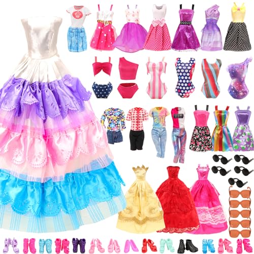Miunana 35 Puppenkleidung Kleidung Zubehör für Puppen = 5 Fashion Kleider +3 Abendkleider + 3 Badenanzug + 4 Top & Hosen + 5 Mini Kleider +10 Schuhe + 5 Sonnenbrille für 11,5 Zoll Mädchen Puppen von Miunana