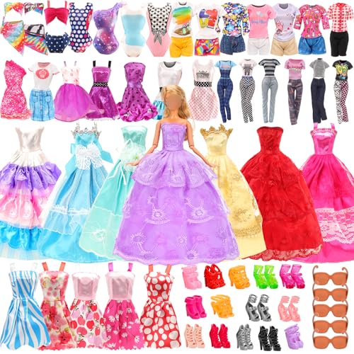 Miunana 35 Puppenkleidung Kleidung Zubehör für Puppen = 5 Fashion Kleider +3 Abendkleider + 3 Badenanzug + 4 Top & Hosen + 5 Mini Kleider +10 Schuhe + 5 Sonnenbrille für 11,5 Zoll Mädchen Puppen von Miunana