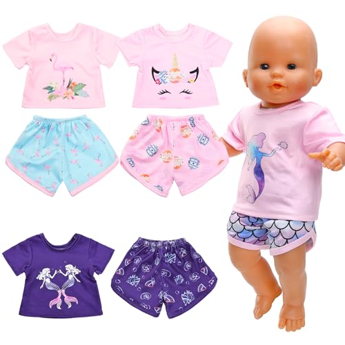 Miunana 4 Set Puppenkleidung Kleidung Kleider für 35-43 cm Baby Puppen, Meerjungfrau Einhorn Muster Puppen Sommer Outfits für 14-17 Inch Baby Doll Geschenke für Mädchen (Puppe Nicht im Lieferumfang) von Miunana