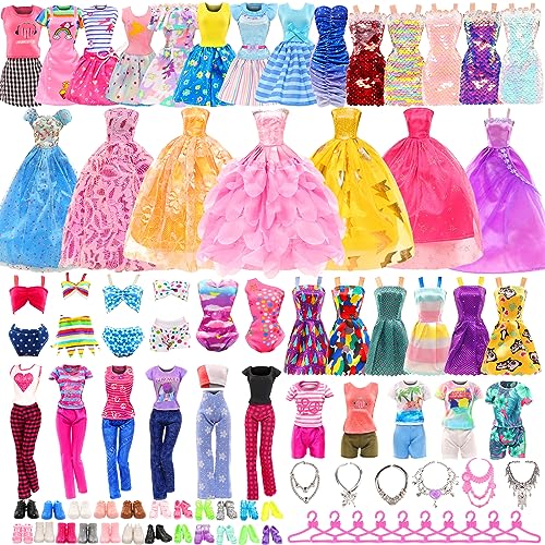 Miunana 51 Kleidung für Puppen = 9 Kleider 3 Tops Oberteile 3 Hosen 3 Abendkleider 2 Badenanzüge 31 Kleiderbügel Schuhe Zubehör für 11,5 Zoll Mädchen Puppen Puppenkleidung von Miunana