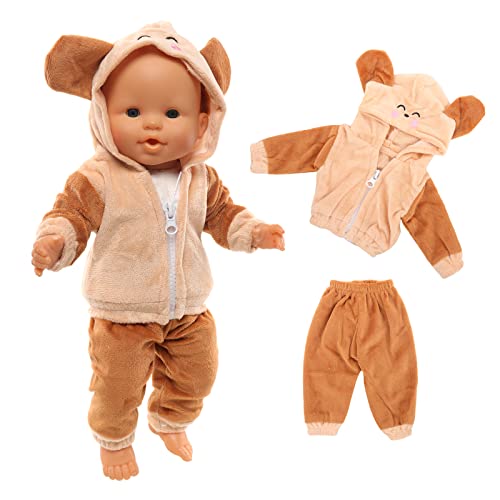 Miunana Kleidung Bekleidung Outfits für Baby Puppen, Puppenkleidung 35-43 cm, 2 teilig, Jacke Hose (Braun) von Miunana