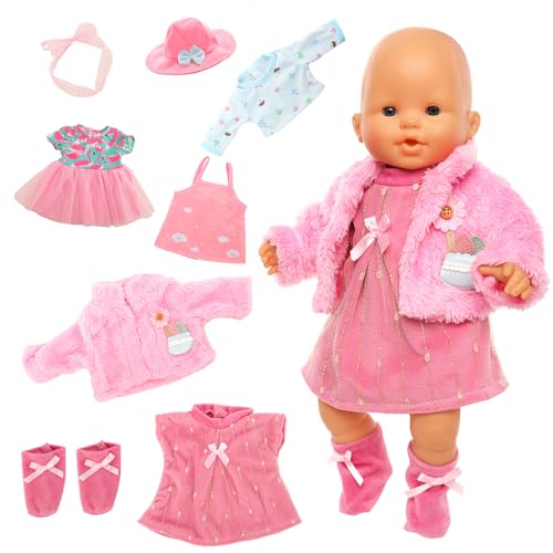 Miunana Kleidung Puppenkleidung Kleider für 35-43 cm Baby Puppen, 3 Pink Outfits für Baby Puppen von Miunana