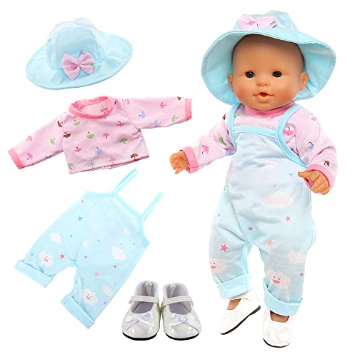 Miunana Kleidung Puppenkleidung Outfits für Baby Puppen, Kleidung Hut Schuhe für 35-43 cm Puppen (Blau) von Miunana