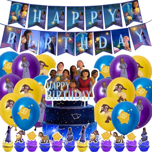 MiuxE Geburtstag Party Set, 46Pcs Karikatur Party Dekoration, Starwish Party Dekorationsset, Inklusive Kuchendekoration, Luftballons, Happy Birthday-Banner, Kinder Geburtstag Partyzubehör von MiuxE