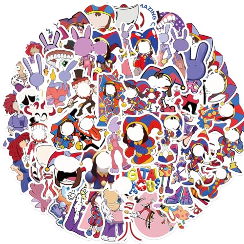 MiuxE Wasserdicht Vinyl Sticker, Cute Stickers Pack, 98Pcs Zirkus Anime Aufkleber, Cartoon Sticker Set Für Laptop, Autos, Motorrad, Fahrrad, Skateboard, Gepäck, Koffer, Diy Party Supplies von MiuxE