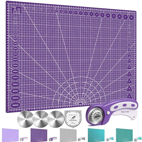 Miuzei A2 A3 Selbstheilende Schneidematte mit Rollschneider 45mm in Cyan, Grau, Grün,Lila,Lavendel zur Auswahl verfügbar Perfekt zum Nähen,Basteln Handarbeit Patchworken. 60x45cm beidseitig Bedruckt von Miuzei