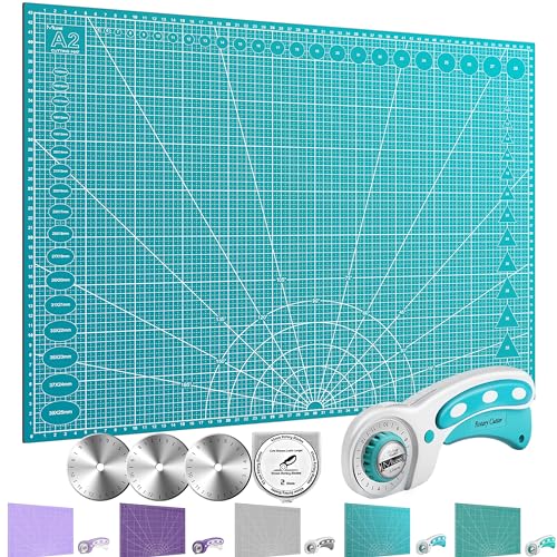 Miuzei Schneidematte A2 mit Rollschneider Bastelunterlage Groß Kinder Schneideunterlage Schnittfest Selbstheilende Stoffschneider Mat Set 45mm Ersatzklingen Cutter für Stoff Nähen Leder Paper Cyan Miuzei Schneidematte A2 mit Rollschneider Bastelunterlage Groß Kinder Schneideunterlage Schnittfest Selbstheilende Stoffschneider Mat Set 45mm Ersatzklingen Cutter für Stoff Nähen Leder Paper Cyan von Miuzei