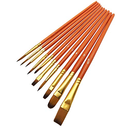 Mivanta 10 Stück Pinselset, Künstler PinselSets mit Holzgriffen Pinsel Set, Oil Brush, Gouache Brush, Ölpinsel-Set für Künstler, Erwachsene und Kinder, Schwarz(Color:Orange) von Mivanta