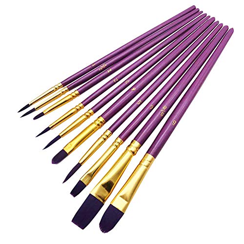 Mivanta 10 Stück Pinselset, Künstler PinselSets mit Holzgriffen Pinsel Set, Oil Brush, Gouache Brush, Ölpinsel-Set für Künstler, Erwachsene und Kinder, Schwarz(Color:Purple) von Mivanta