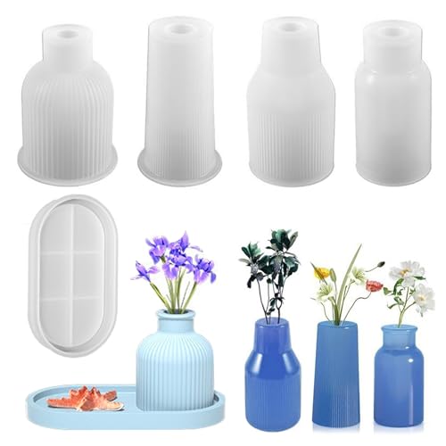 Mivanta 4 Stück DIY Vase Silikonform und 1 Paletten, Handgefertigte Silikonform, Blumenvase Silikonformen,Epoxidharz Formen Moulds,Zur Herstellung von Vasen von Mivanta