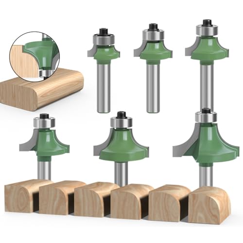 Mivanta Abrundfräser 8mm Schaft – 6 Stück Hartmetall Kugellager Fräser Set für Oberfräse, Holzverarbeitung, Rundung und Beschneidung von Mivanta