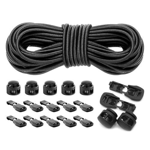 Mivanta Kordelstopper 10m Gummikordel 20 Stück Kordelstopper, 40 Stück Seilklemmen Gummikordel Schnurstopper, Kordelklemme für Schnürsenkel, Schnellverschluss für Kleidung und Outdoor-Ausrüstung Mivanta Kordelstopper 10m Gummikordel 20 Stück Kordelstopper, 40 Stück Seilklemmen Gummikordel Schnurstopper, Kordelklemme für Schnürsenkel, Schnellverschluss für Kleidung und Outdoor-Ausrüstung von Mivanta