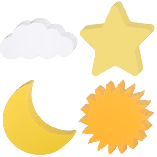 MixTeach 200 Stück Papierausschnitte Sonne Stern Mond Weiße Wolke Formen Ausschnitte 4 Zoll Himmel Papier Stanzformen Doppelseitige Klassenzimmer Dekoration für Pinnwand, Party Wanddekoration, Schule von MixTeach