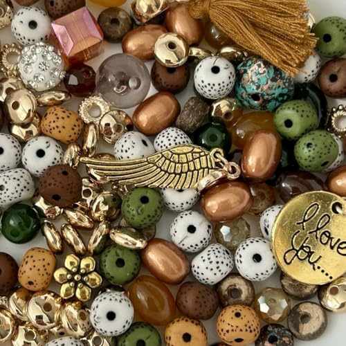 Perlenmix mit Charms & Anhänger, 8mm Perlen, 50g, DIY Schmuckzubehör (Braun Gold) von Mixalie