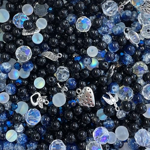 Premium Glasperlen Mischung mit besonderen Details 100g, Geschliffene Perlen, Glitzernd, Bunt (Cosmic midnight) von Mixalie