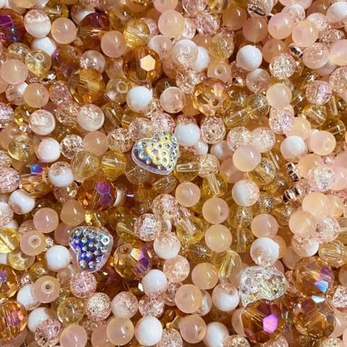 Premium Glasperlen Mischung mit besonderen Details 100g, Geschliffene Perlen, Glitzernd, Bunt (Peachy Magic) von Mixalie