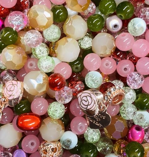 Premium Glasperlen Mischung mit besonderen Details 100g, Geschliffene Perlen, Glitzernd, Bunt (Rosengarten) von Mixalie